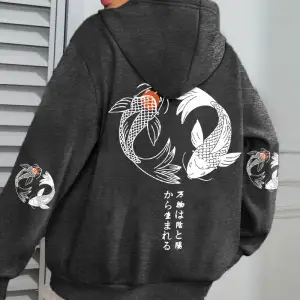 Japon Koi Harajuku Çizim Baskılar Kadın Hoodie Gevşek Y2K Hoody Renkli Sonbahar Hoodies Polar