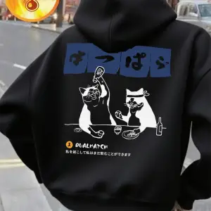 Japon Retro Kedi Baskılı Kapüşonlular Bayanlar Kış Polar Sıcak Tişörtü Gevşek Cep Kazaklar Ra