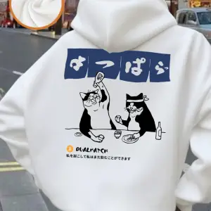 Japon Retro Kedi Baskılı Kapüşonlular Bayanlar Kış Polar Sıcak Tişörtü Gevşek Cep Kazaklar Ra