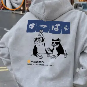 Japon Retro Kedi Baskılı Kapüşonlular Bayanlar Kış Polar Sıcak Tişörtü Gevşek Cep Kazaklar Ra