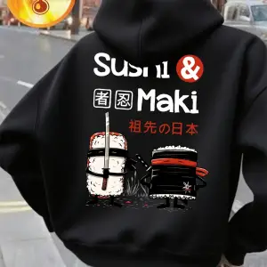 Japon suşi maki baskılar kapüşonlular kadın sonbahar kış polar sıcak kazak temelleri cep kaza