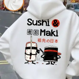 Japon suşi maki baskılar kapüşonlular kadın sonbahar kış polar sıcak kazak temelleri cep kaza