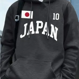 Japonya Bayrağı Mektup Baskı Kapüşonlular Erkekler Koşu Cep Tişörtü Sportif Gevşek Kazaklar K