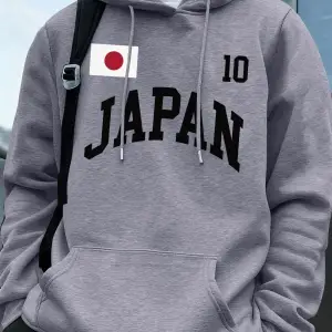 Japonya Bayrağı Mektup Baskı Kapüşonlular Erkekler Koşu Cep Tişörtü Sportif Gevşek Kazaklar K