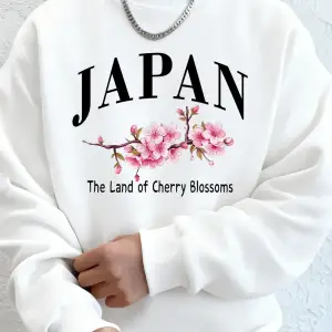 Japonya Kiraz Çiçekleri Ülkesi Baskılı Erkek Kapüşonlu Üstleri Sonbahar Bol Sweatshirt Temel