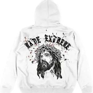 Jesus V2 Beyaz Oversize Unisex Kapüşonlu Sweatshirt Hoodie