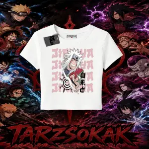Jiraiya Naruto Anime Karakteri Kadın Baby Tee Beyaz
