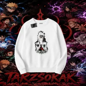 Jiraiya Naruto Anime Karakteri Oversize Unisex Bisiklet Yaka Sweatshirt Beyaz