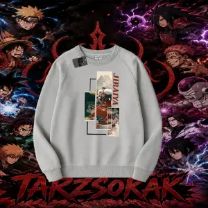 Jiraiya Naruto Anime Karakteri Oversize Unisex Bisiklet Yaka Sweatshirt Beyaz