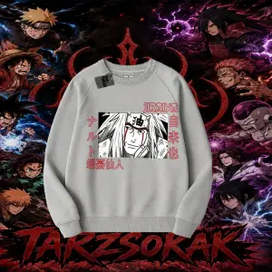 Jiraiya Naruto Anime Karakteri Oversize Unisex Bisiklet Yaka Sweatshirt Beyaz