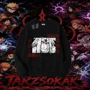 Jiraiya Naruto Anime Karakteri Oversize Unisex Bisiklet Yaka Sweatshirt Beyaz