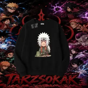 Jiraiya Naruto Anime Karakteri Oversize Unisex Bisiklet Yaka Sweatshirt Beyaz