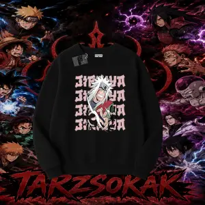Jiraiya Naruto Anime Karakteri Oversize Unisex Bisiklet Yaka Sweatshirt Beyaz