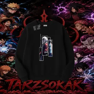 Jiraiya Naruto Anime Karakteri Oversize Unisex Bisiklet Yaka Sweatshirt Beyaz