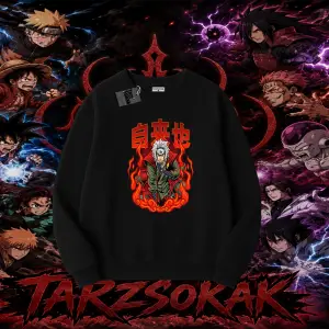 Jiraiya Naruto Anime Karakteri Oversize Unisex Bisiklet Yaka Sweatshirt Beyaz
