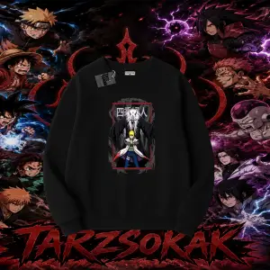 Jiraiya Naruto Anime Karakteri Oversize Unisex Bisiklet Yaka Sweatshirt Beyaz