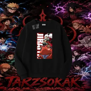 Jiraiya Naruto Anime Karakteri Oversize Unisex Bisiklet Yaka Sweatshirt Beyaz