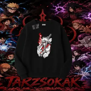 Jiraiya Naruto Anime Karakteri Oversize Unisex Bisiklet Yaka Sweatshirt Beyaz