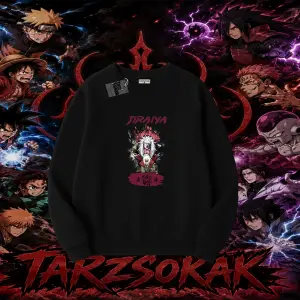 Jiraiya Naruto Anime Karakteri Oversize Unisex Bisiklet Yaka Sweatshirt Beyaz