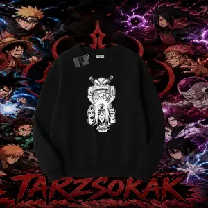 Jiraiya Naruto Anime Karakteri Oversize Unisex Bisiklet Yaka Sweatshirt Beyaz