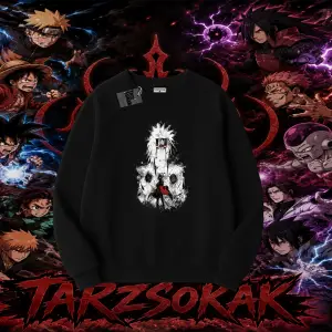 Jiraiya Naruto Anime Karakteri Oversize Unisex Bisiklet Yaka Sweatshirt Beyaz