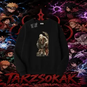 Jiraiya Naruto Anime Karakteri Oversize Unisex Bisiklet Yaka Sweatshirt Beyaz