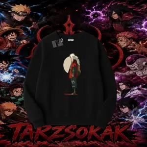 Jiraiya Naruto Anime Karakteri Oversize Unisex Bisiklet Yaka Sweatshirt Beyaz