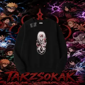 Jiraiya Naruto Anime Karakteri Oversize Unisex Bisiklet Yaka Sweatshirt Beyaz