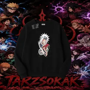 Jiraiya Naruto Anime Karakteri Oversize Unisex Bisiklet Yaka Sweatshirt Beyaz