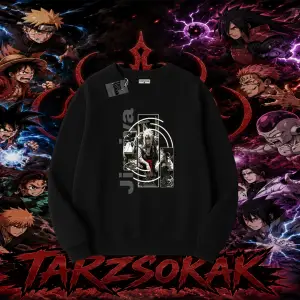 Jiraiya Naruto Anime Karakteri Oversize Unisex Bisiklet Yaka Sweatshirt Beyaz