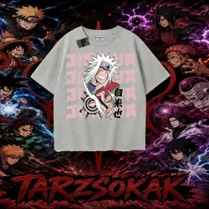 Jiraiya Naruto Anime Karakteri Oversize Unisex Tişört Beyaz
