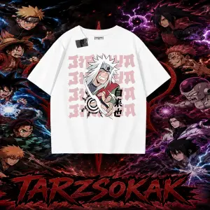 Jiraiya Naruto Anime Karakteri Oversize Unisex Tişört Beyaz