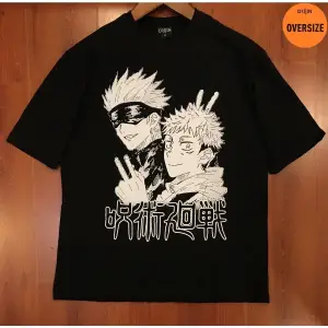 Jujutsu Kaisen Satoru Gojo Yuji Itadori Baskılı Oversize Siyah
