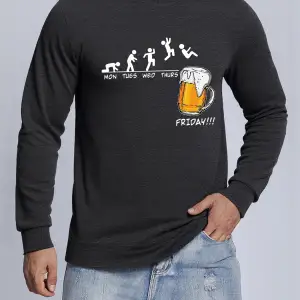 Jumping Into The Beer Friday Evolution Baskılı Üstler Erkek Yumuşak Trendy Kazak Sıcak Kalınl