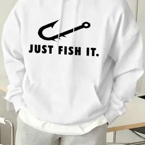 Just Fish It Balık Kancası Desenli Baskılı Erkek Kapüşonlu Sweatshirt Moda Polar Sıcak Kazak