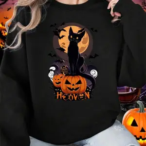 Kabak Cadılar Bayramı Atmosferinde Baskı Kazak Bayan Crewneck Rahat Hoodie Gevşek Polar Sıcak