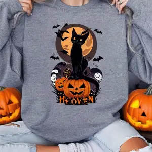 Kabak Cadılar Bayramı Atmosferinde Baskı Kazak Bayan Crewneck Rahat Hoodie Gevşek Polar Sıcak