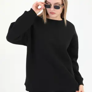 Kadın 3 İplik Bisiklet Yaka Uzun Kollu Beyaz