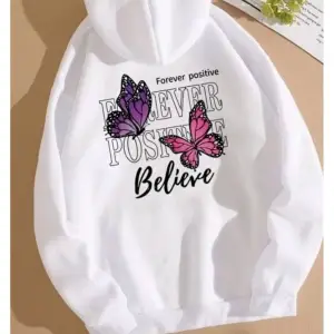kadın believ kelebek desenli oversize sweatshirt beyaz