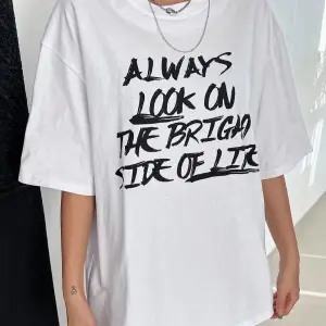 Kadın Beyaz Always Baskılı Oversize Bisiklet Yaka Tshirt