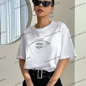 Kadın Beyaz Clarity And Candor Baskılı Oversize