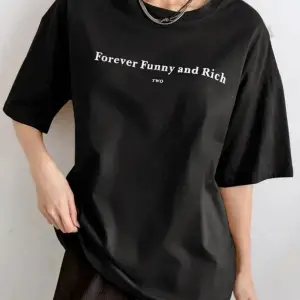 Kadın Beyaz Funny And Rich Baskılı Oversize T-Shirt