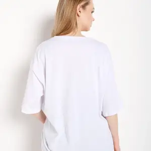 Kadın Beyaz Happıness Baskılı Oversize Tshirt