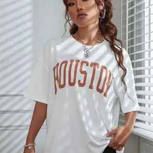 Kadın Beyaz Houston Baskılı Oversize T-shirt