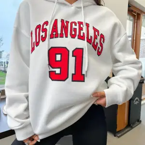Kadın Beyaz Los Angeles 91 Baskılı Kapüşonlu Sweatshirt