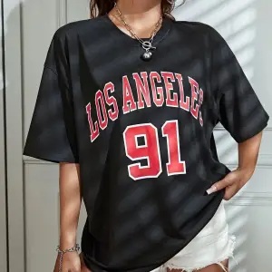 Kadın Beyaz Los Angeles 91 Baskılı Oversize Tişört