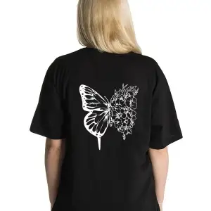 Kadın Beyaz Önü Güneş Baskılı Bisiklet Yaka Oversize Pamuklu T-shirt