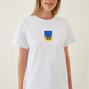 Kadın Beyaz Ördek Baskılı Bisiklet Yaka Oversize Pamuklu T-shirt