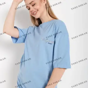 Kadın Beyaz Oversize California Baskılı