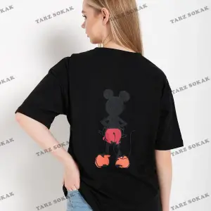 Kadın Beyaz Sırt Baskılı Mickey Mouse